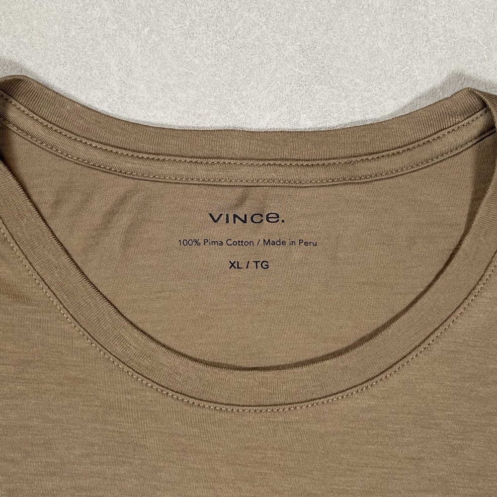 New Vince Essential Pima Cotton Crew Neck T-Shirt Sz XL Men's Tan Brown NWT - Picture 3 of 6